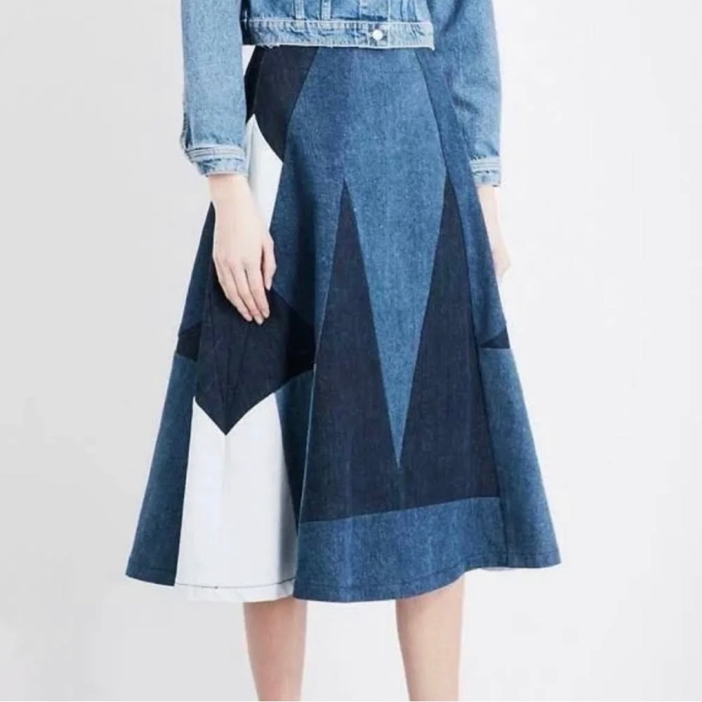 MAJE Womens Jabla Patchwork Denim Midi Skirt EU34